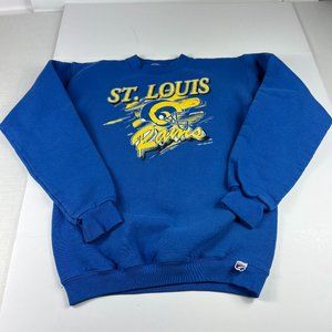 VTG 90s Logo 7 St Louis Rams Sweatshirt Youth Large Blue Faded Football Crewneck